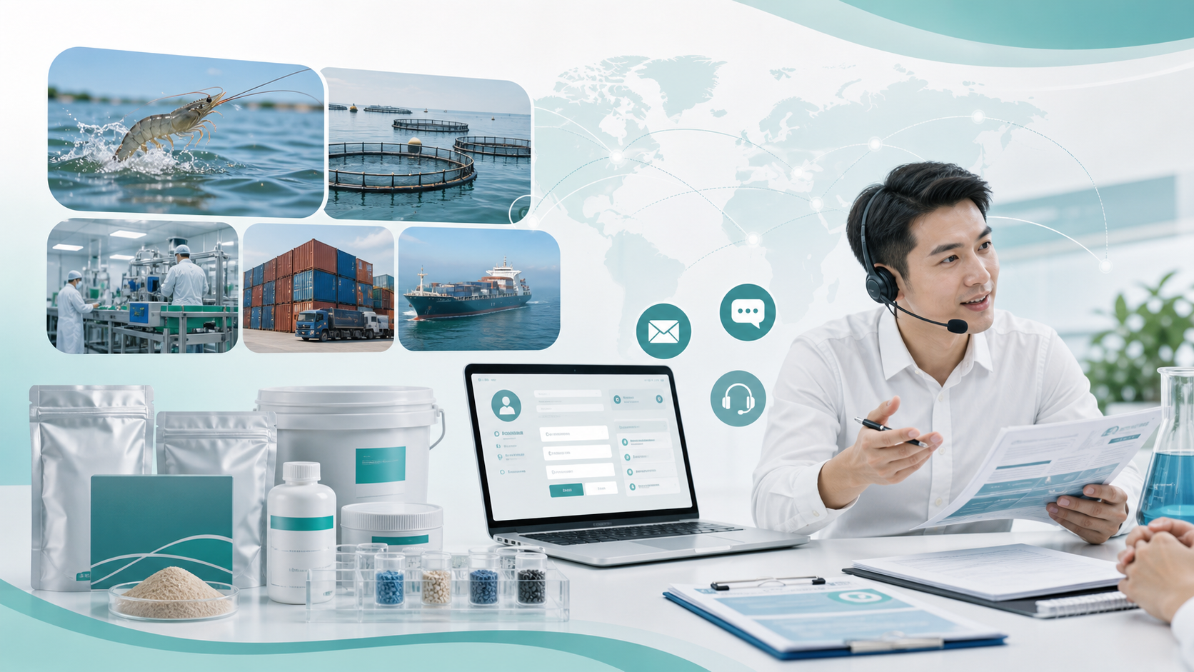 B2B aquaculture product inquiry support visual